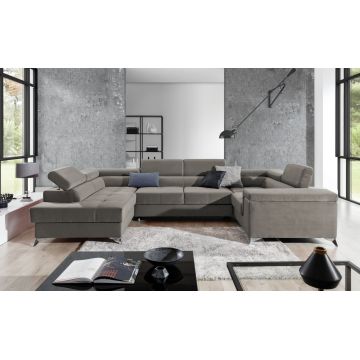 Coltar extensibil stanga 6 locuri ELTAP, Th-68, Thiago, 342x208x88 cm, lemn/poliester, bej inchis