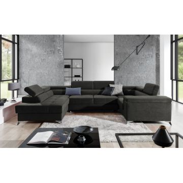 Coltar extensibil stanga 6 locuri ELTAP, Th-74, Thiago, 342x208x88 cm, lemn/poliester, gri inchis