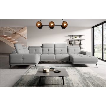 Coltar stanga 6 locuri ELTAP, LT-04GO, Neviro, 350x201x77 cm, lemn/poliester, gri deschis