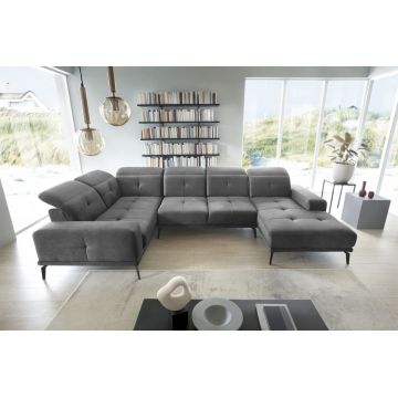 Coltar stanga 6 locuri ELTAP, LT-04NU, Neviro, 350x201x77 cm, lemn/poliester, gri