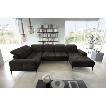 Coltar stanga 6 locuri ELTAP, LT-05LO, Neviro, 350x201x77 cm, lemn/poliester, gri inchis