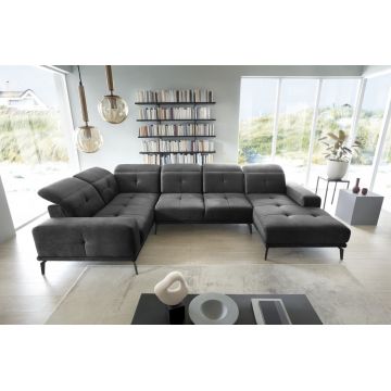 Coltar stanga 6 locuri ELTAP, LT-05NU, Neviro, 350x201x77 cm, lemn/poliester, gri inchis