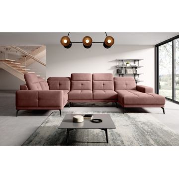 Coltar stanga 6 locuri ELTAP, LT-24LU, Neviro, 350x201x77 cm, lemn/poliester, roz inchis