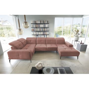 Coltar stanga 6 locuri ELTAP, LT-24NU, Neviro, 350x201x77 cm, lemn/poliester, roz
