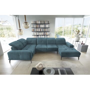 Coltar stanga 6 locuri ELTAP, LT-38LO, Neviro, 350x201x77 cm, lemn/poliester, albastru deschis