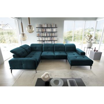 Coltar stanga 6 locuri ELTAP, LT-40NU, Neviro, 350x201x77 cm, lemn/poliester, albastru inchis