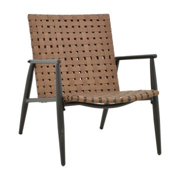 Fotoliu Eamon aluminiu negru si ratan pe nuanta, maro, 74x62x77 cm
