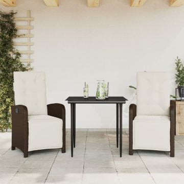 Set bistro cu perne, 3 piese, maro, poliratan