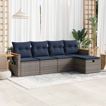 Set canapea de grădină cu perne, 5 piese, gri, poliratan