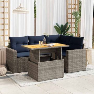 Set canapea de grădină cu perne, 5 piese, gri, poliratan