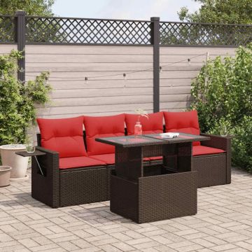 Set canapea de grădină cu perne, 5 piese, poliratan/lemn acacia