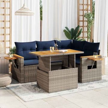 Set canapea de grădină cu perne, 5 piese, poliratan/lemn acacia