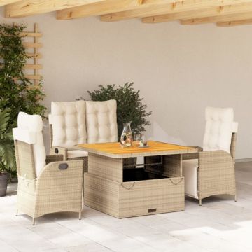 Set canapele de grădină, 4 piese, cu perne, bej, poliratan