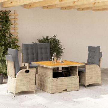 Set canapele de grădină, 4 piese, cu perne, bej, poliratan