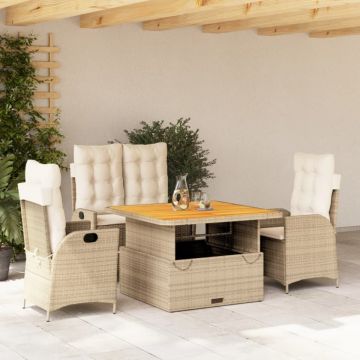 Set canapele de grădină, 4 piese, cu perne, bej, poliratan