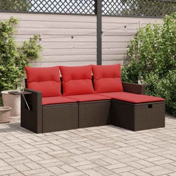 Set canapele de grădină, 4 piese, cu perne, maro poliratan maro