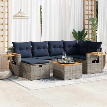 Set canapele de grădină, 7 piese, cu perne, gri, poliratan