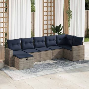 Set canapele de grădină, 7 piese, cu perne, gri, poliratan