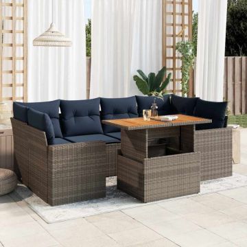 Set canapele de grădină, 7 piese, cu perne, gri, poliratan