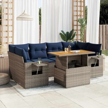 Set canapele de grădină, 7 piese, cu perne, gri, poliratan