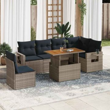 Set canapele de grădină, 7 piese, cu perne, gri, poliratan