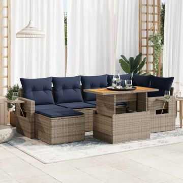 Set canapele de grădină, 7 piese, cu perne, gri, poliratan