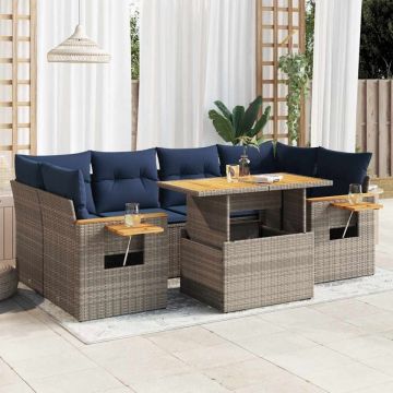 Set canapele de grădină, 7 piese, cu perne, gri, poliratan