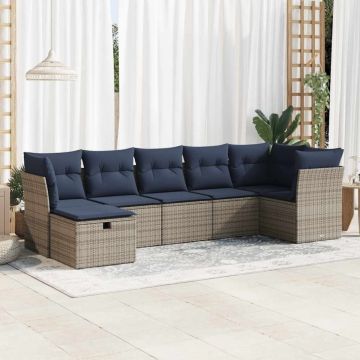 Set canapele de grădină, 7 piese, cu perne, gri, poliratan