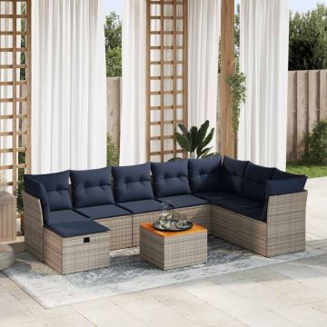 Set canapele de grădină, 9 piese, cu perne, gri, poliratan