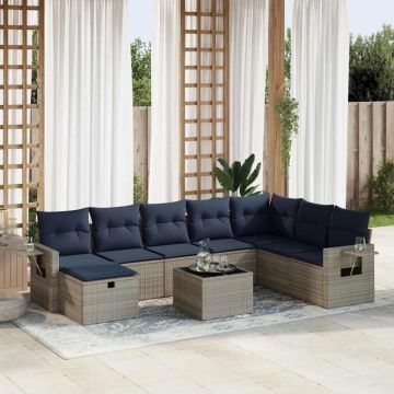 Set canapele de grădină, 9 piese, cu perne, gri, poliratan