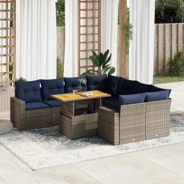 Set canapele de grădină, 9 piese, cu perne, gri, poliratan
