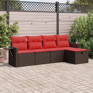Set canapele de grădină cu perne, 5 piese, maro, poliratan