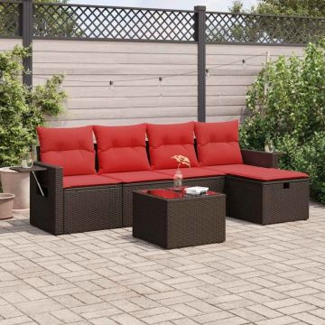 Set canapele de grădină cu perne, 6 piese, maro, poliratan