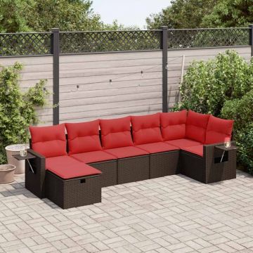 Set canapele de grădină cu perne, 7 piese, maro, poliratan