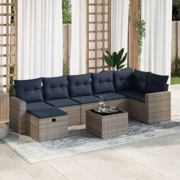 Set canapele de grădină cu perne, 8 piese, gri, poliratan