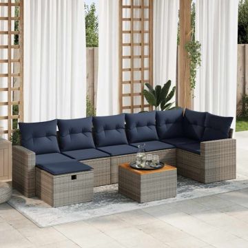 Set canapele de grădină cu perne, 8 piese, gri, poliratan