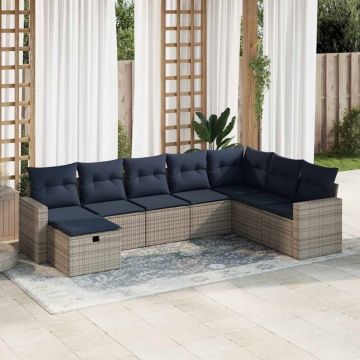 Set canapele de grădină cu perne, 8 piese, gri, poliratan