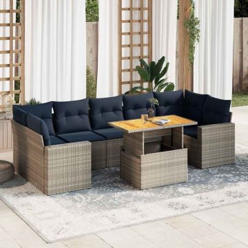 Set canapele de grădină cu perne, 8 piese, gri, poliratan