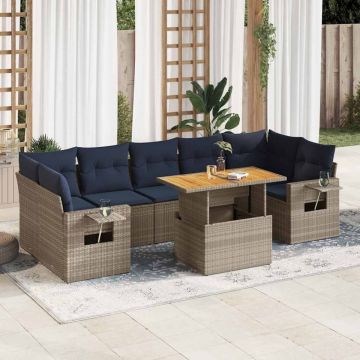 Set canapele de grădină cu perne, 8 piese, gri, poliratan