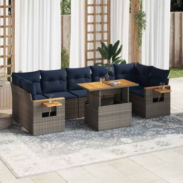 Set canapele de grădină cu perne, 8 piese, gri, poliratan