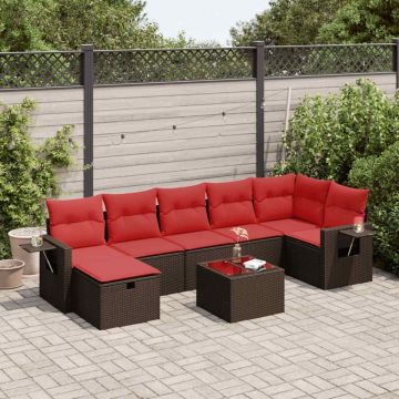 Set canapele de grădină cu perne, 8 piese, maro, poliratan
