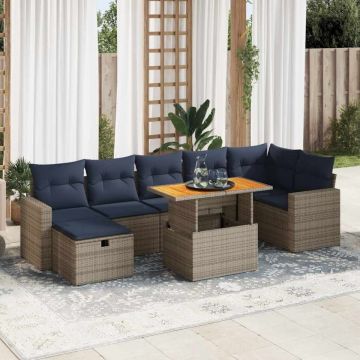 Set canapele de grădină cu perne, 8 piese, maro, poliratan