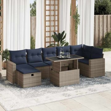 Set canapele de grădină cu perne, 8 piese, maro, poliratan