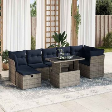 Set canapele de grădină cu perne, 8 piese, maro, poliratan