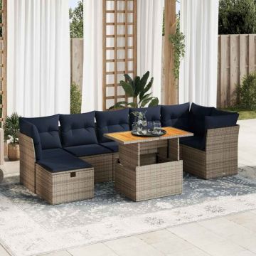 Set canapele de grădină cu perne, 8 piese, maro, poliratan