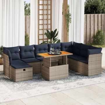 Set canapele de grădină cu perne, 9 piese, maro, poliratan