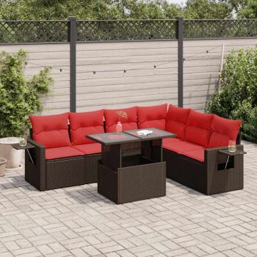 Set canapele grădină cu perne 7 piese gri poliratan/lemn acacia