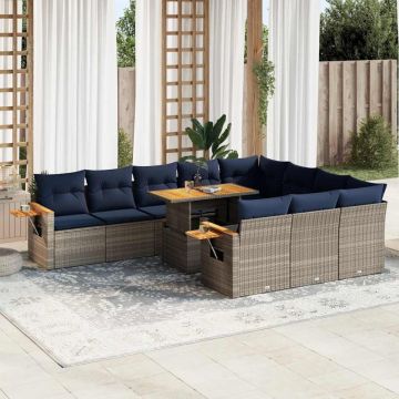 Set canapele grădină perne 11 piese, gri, poliratan/lemn acacia