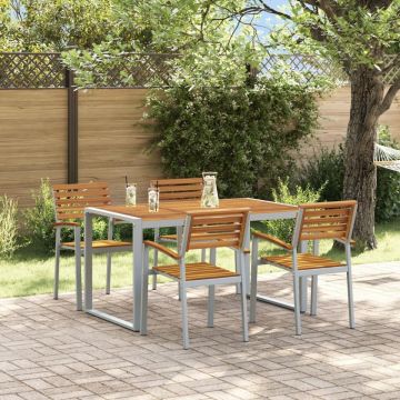 Set de dining pentru grădină , 5 piese, din lemn solid de acacia și metal