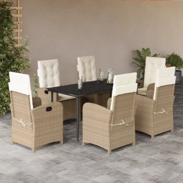 Set de masă pentru grădină, 7 piese, cu perne, bej, poliratan